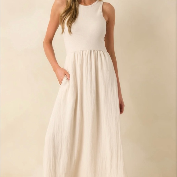 Z Supply brand new Cream mixed media Sleeveless Maxi Dress - Picture 5 of 13